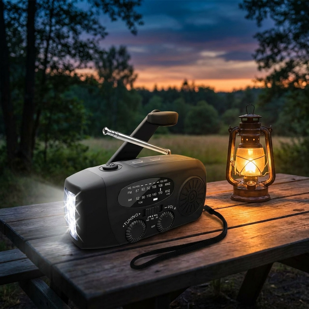 Emergency Radio | AM/FM | Solar & Hand Crank Charging | LED Torch & 1200mAh Power Bank | Black & Red