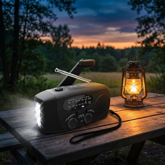 Emergency Radio | AM/FM | Solar & Hand Crank Charging | LED Torch & 1200mAh Power Bank | Black & Red