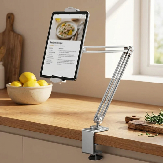 Tablet & Phone Stand | 360 Degree Rotation | Aluminium | Adjustable Height & Tilt | Desk & Bedside