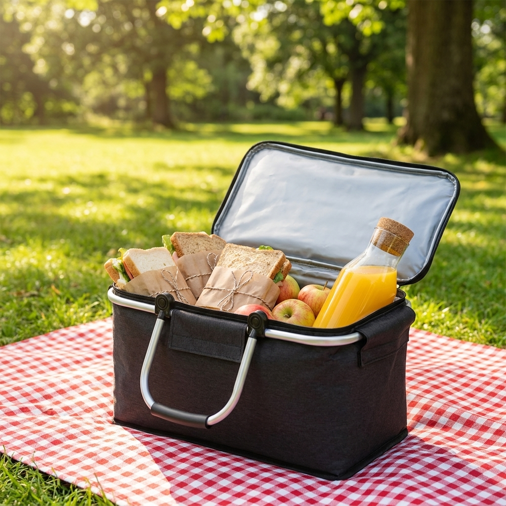 18L Collapsible Picnic Basket | Leakproof Oxford Fabric | Aluminium Frame | Black, Grey & Blue
