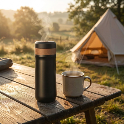 French Press Travel Mug | Double-Wall Stainless Steel | 320ml | Leak-Resistant Lid