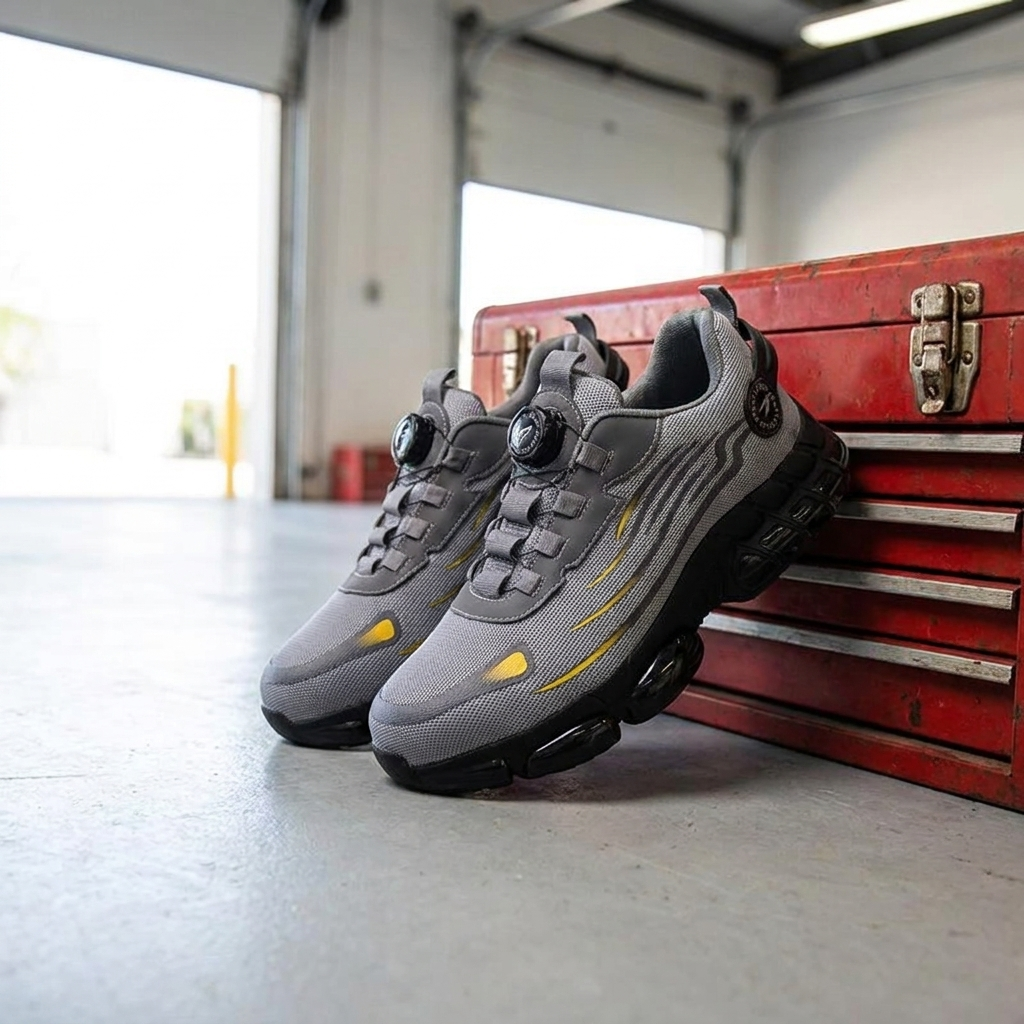 Extra Wide Safety Shoes | Ergonomic Arch Support | Breathable | Sizes 38-46 | Black & Grey