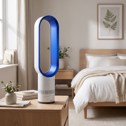 Bladeless Floor Fan | 16 Inch | Air Purifier | Remote Control | Quiet DC Motor | Pink, Grey, Blue & Gold