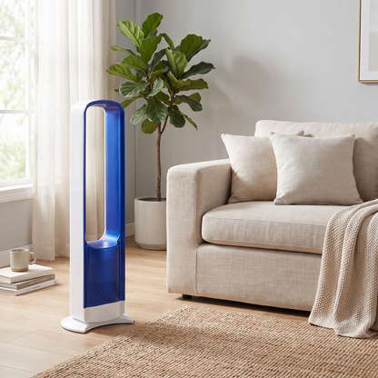 Bladeless Floor Fan | 32 Inch | Air Purifier | Remote Control | Quiet DC Motor | Pink, Grey, Blue & Gold