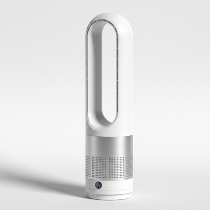 Bladeless Tower Fan & Air Purifier | HEPA | Quiet DC Motor | Remote | White, Platinum & Silver