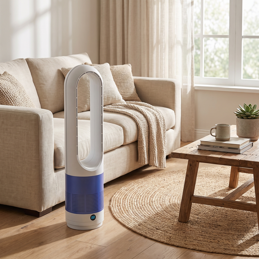 Bladeless Tower Fan & Air Purifier | HEPA | Quiet DC Motor | Remote | White, Platinum & Silver