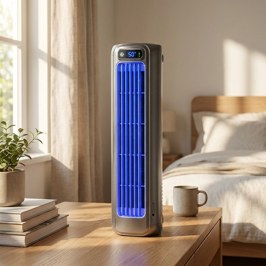 Rechargeable Bladeless Air Cooler | Cordless | Compact | Grey & Beige