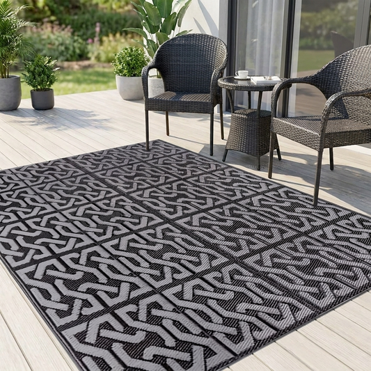 Reversible Outdoor Rug | Polypropylene | Black & Grey | Patio & Garden