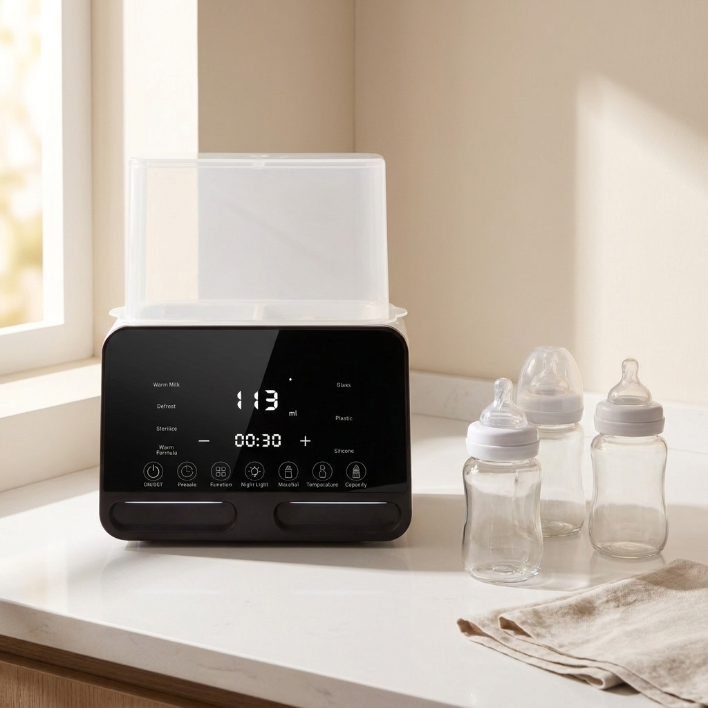 Bottle steriliser and warmer on kitchen worktop