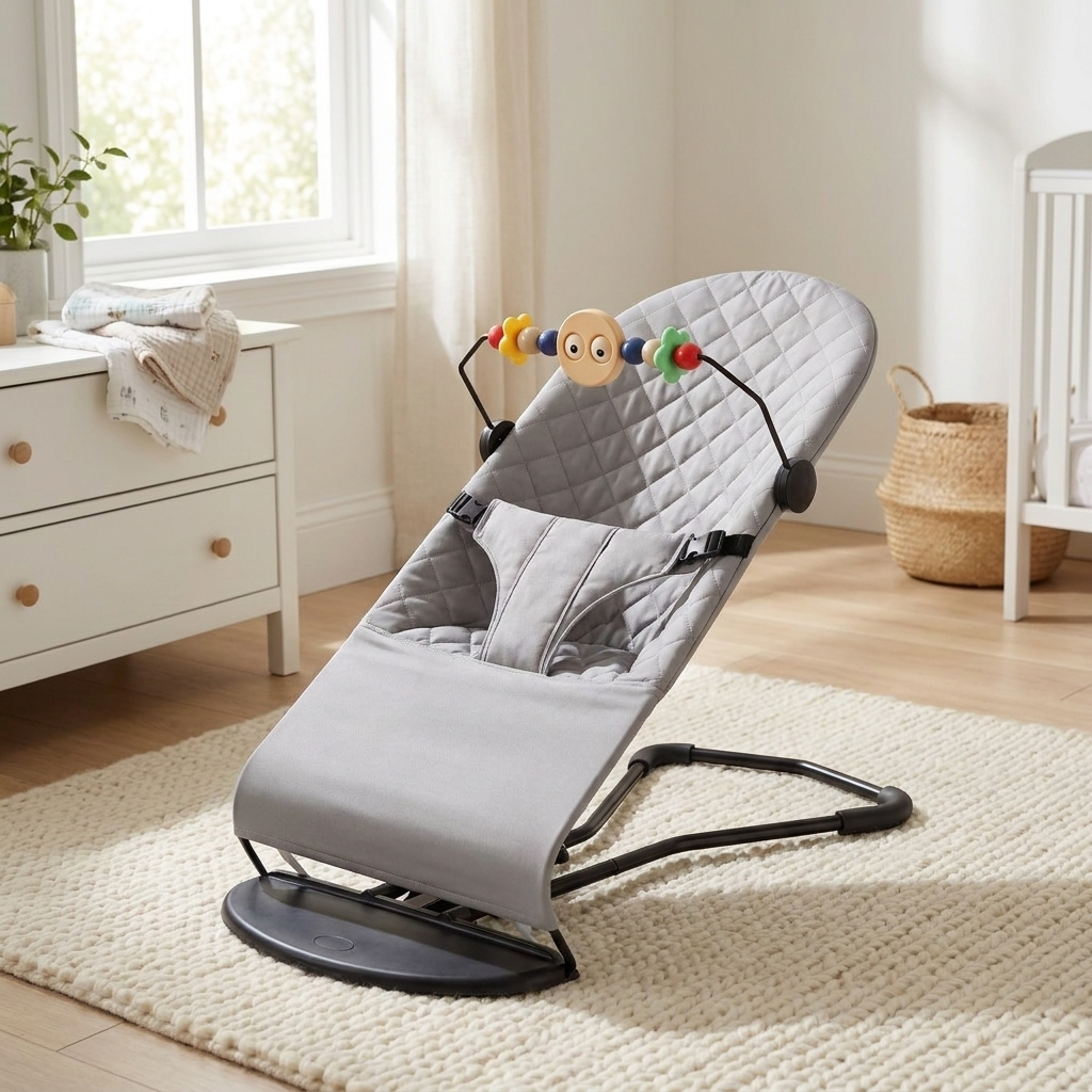 Baby bouncer and rocker in bright nursery corner