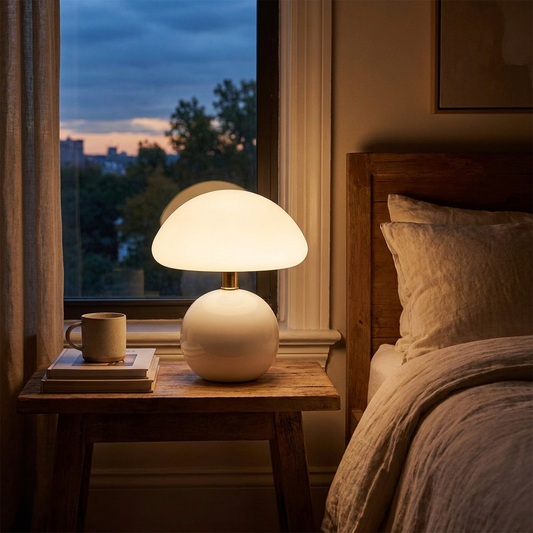Mushroom Table Lamp | Adjustable LED Colours | Cream Ceramic Design