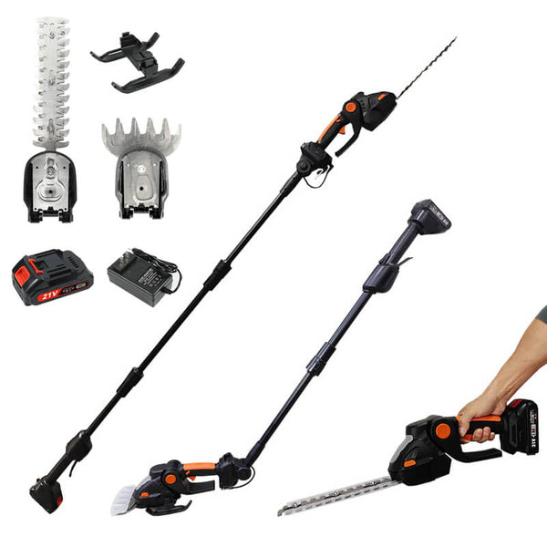 Electric Hedge Trimmer | Telescopic Pole | 2 Interchangeable Blades | 3.6m Reach | Handheld or Pole