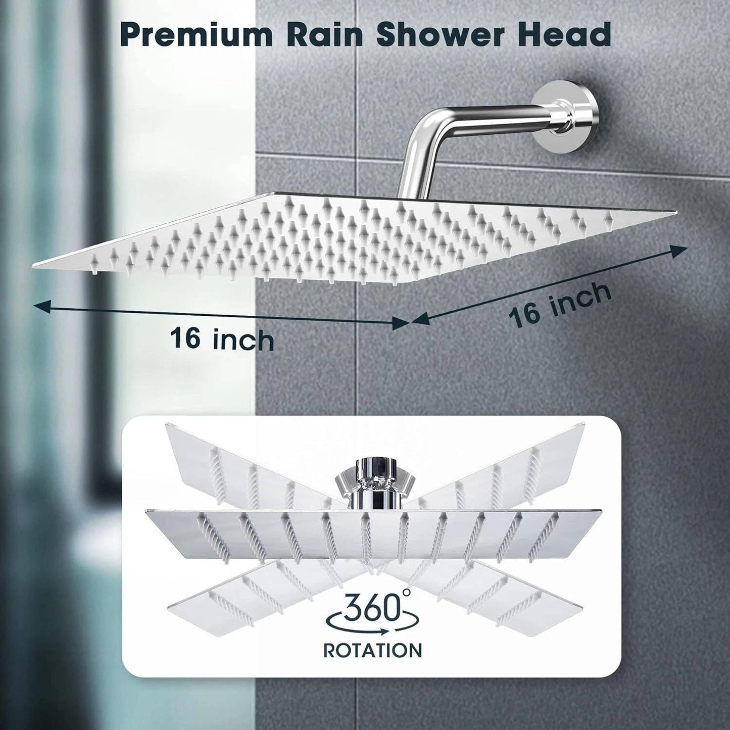 Ceiling Rainfall Shower Head | 16-Inch Filtered | Ultra Thin Design
