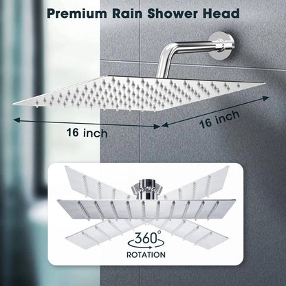 Ceiling Rainfall Shower Head | 16-Inch Filtered | Ultra Thin Design