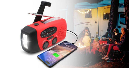 Emergency Radio | AM/FM | Solar & Hand Crank Charging | LED Torch & 1200mAh Power Bank | Black & Red