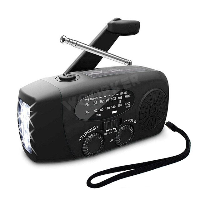 Emergency Radio | AM/FM | Solar & Hand Crank Charging | LED Torch & 1200mAh Power Bank | Black & Red