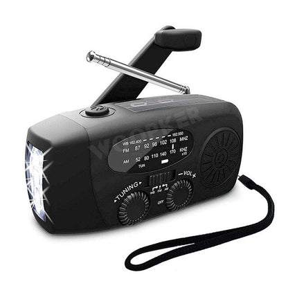 Emergency Radio | AM/FM | Solar & Hand Crank Charging | LED Torch & 1200mAh Power Bank | Black & Red